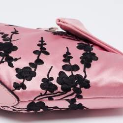 Pre Owned Alexander McQueen Pink Embroidered Satin And Leather Small De Manta Clutch