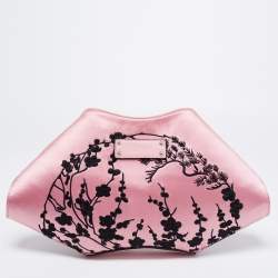 Pre Owned Alexander McQueen Pink Embroidered Satin And Leather Small De Manta Clutch