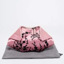 Pre Owned Alexander McQueen Pink Embroidered Satin And Leather Small De Manta Clutch
