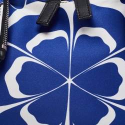 Pre Owned Alexander McQueen Blue/White Printed Satin and Leather Medium De Manta Clutch