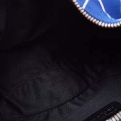 Pre Owned Alexander McQueen Blue/White Printed Satin and Leather Medium De Manta Clutch