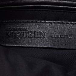 Pre Owned Alexander McQueen Blue/White Printed Satin and Leather Medium De Manta Clutch