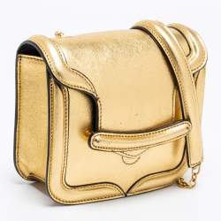 Pre Owned Alexander McQueen Metallic Gold Leather Mini Heroine Chain Crossbody Bag
