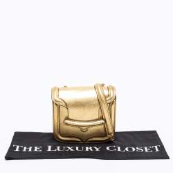 Pre Owned Alexander McQueen Metallic Gold Leather Mini Heroine Chain Crossbody Bag