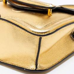 Pre Owned Alexander McQueen Metallic Gold Leather Mini Heroine Chain Crossbody Bag