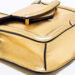 Pre Owned Alexander McQueen Metallic Gold Leather Mini Heroine Chain Crossbody Bag