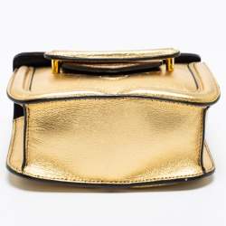Pre Owned Alexander McQueen Metallic Gold Leather Mini Heroine Chain Crossbody Bag