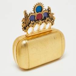 Pre Owned Alexander McQueen Gold Leather Stained Glass Knuckle Duster Clutch