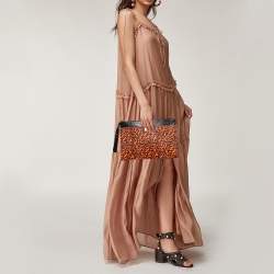 Pre Owned Alexander McQueen Black/Orange Animal Print Leather Clutch