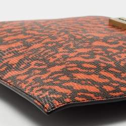 Pre Owned Alexander McQueen Black/Orange Animal Print Leather Clutch