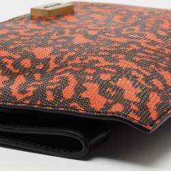 Pre Owned Alexander McQueen Black/Orange Animal Print Leather Clutch