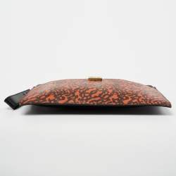 Pre Owned Alexander McQueen Black/Orange Animal Print Leather Clutch