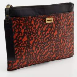 Pre Owned Alexander McQueen Black/Orange Animal Print Leather Clutch
