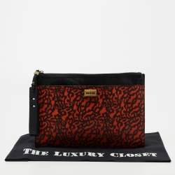 Pre Owned Alexander McQueen Black/Orange Animal Print Leather Clutch