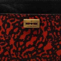 Pre Owned Alexander McQueen Black/Orange Animal Print Leather Clutch
