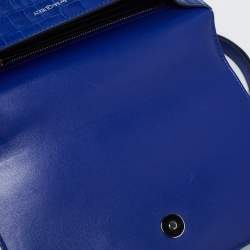 Pre Owned Alexander McQueen Blue Croc Embossed Leather Jewelled Shoulder Bag