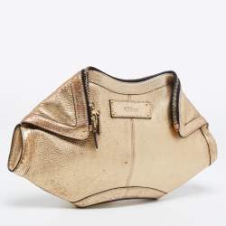 Pre Owned Alexander McQueen Gold Leather De Manta Clutch