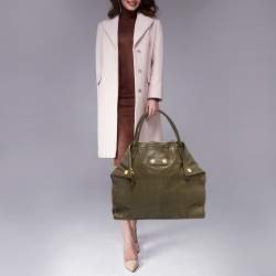 Pre Owned Alexander McQueen Green Leather Large De Manta Tote