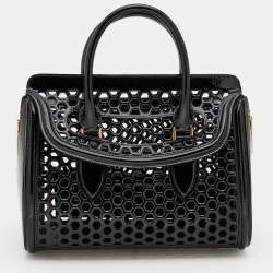Alexander McQueen Black Honeycomb Cut Out Patent Leather Small Heroine Satchel