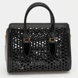 Alexander McQueen Black Honeycomb Cut Out Patent Leather Small Heroine Satchel