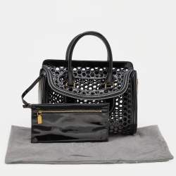 Alexander McQueen Black Honeycomb Cut Out Patent Leather Small Heroine Satchel