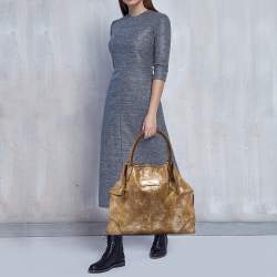 Pre Owned Alexander McQueen Brown/Multicolor Metallic Suede De Manta Tote