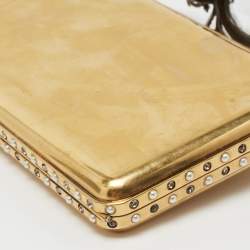 Pre Owned Alexander McQueen Gold Metal Small Jewelled Clutch