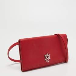 Pre Owned Alexander McQueen Red Leather Logo Shoulder Bag