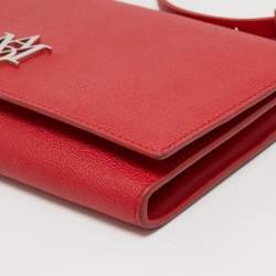 Pre Owned Alexander McQueen Red Leather Logo Shoulder Bag