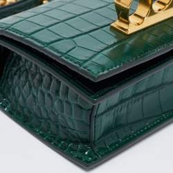 Pre Owned Alexander McQueen Green Croc Embossed Leather Skull Ring Shoulder Bag