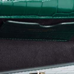 Pre Owned Alexander McQueen Green Croc Embossed Leather Skull Ring Shoulder Bag