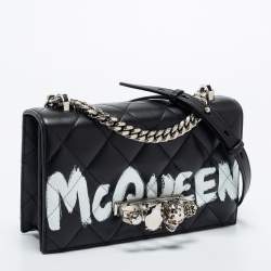 Pre Owned Alexander McQueen Black Graffiti Quilted Leather Small Jewel Shoulder Bag