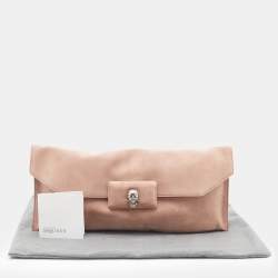 Pre Owned Alexander McQueen Pink Suede Crystal Embellished Skull Clutch