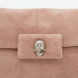 Pre Owned Alexander McQueen Pink Suede Crystal Embellished Skull Clutch