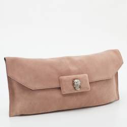 Pre Owned Alexander McQueen Pink Suede Crystal Embellished Skull Clutch