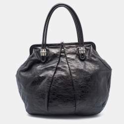 Alexander McQueen Metallic Black Leather Frame Satchel