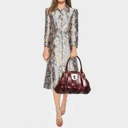 Pre Owned Alexander McQueen Burgundy Croc Embossed Leather Elvie Satchel