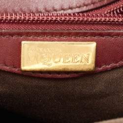 Pre Owned Alexander McQueen Burgundy Croc Embossed Leather Elvie Satchel