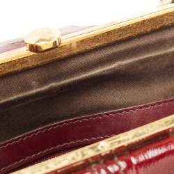 Pre Owned Alexander McQueen Burgundy Croc Embossed Leather Elvie Satchel