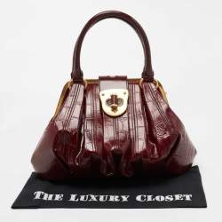 Pre Owned Alexander McQueen Burgundy Croc Embossed Leather Elvie Satchel