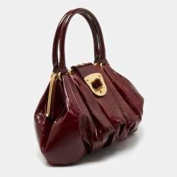 Pre Owned Alexander McQueen Burgundy Croc Embossed Leather Elvie Satchel