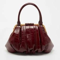 Pre Owned Alexander McQueen Burgundy Croc Embossed Leather Elvie Satchel