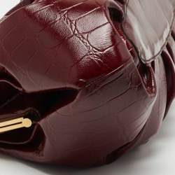 Pre Owned Alexander McQueen Burgundy Croc Embossed Leather Elvie Satchel