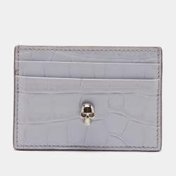 Alexander McQueen Lilac Crocodile Embossed Leather Skull Card Holder