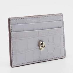 Alexander McQueen Lilac Crocodile Embossed Leather Skull Card Holder