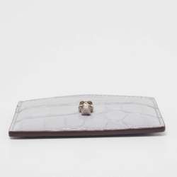 Alexander McQueen Lilac Crocodile Embossed Leather Skull Card Holder
