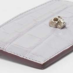 Alexander McQueen Lilac Crocodile Embossed Leather Skull Card Holder