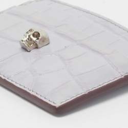 Alexander McQueen Lilac Crocodile Embossed Leather Skull Card Holder
