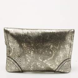 Pre Owned Alexander McQueen Silver Leather Paisley Novak Clutch