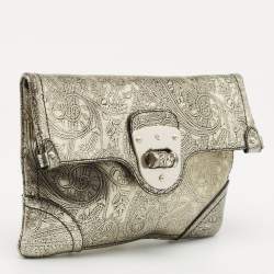 Pre Owned Alexander McQueen Silver Leather Paisley Novak Clutch